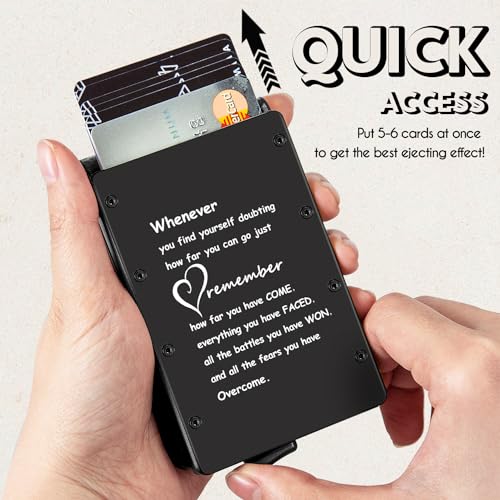 MOSIYEEF Personalized Engraved Wallet with AirTag Holder - Sentimental Gifts for Him - Metal Pop Up Wallet for Men Minimalist RFID Blocking Wallet Slim Card Holder with Leather Slots Holds 10 Cards2