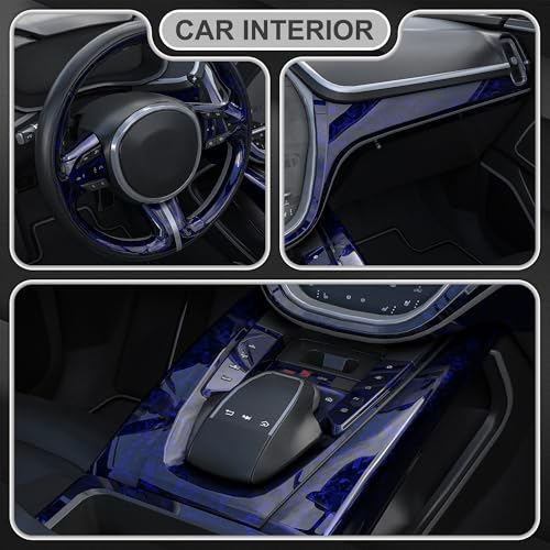 Image of LYPUMSO Forged Carbon Fiber Vinyl Wrap, Vinyl Wrap Roll with 2PCS Installation Tool Kits, Self-Adhesive DIY Decal Sticker Film Sheet for Auto Motorcycle with Air Release (Blue, 1ft x 3.5ft)