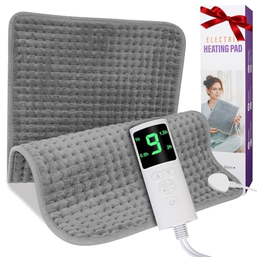 Cuscino riscaldante con spegnimento automatico, 44 x 84 cm, cuscino termico con 9 livelli di temperatura e 4 impostazioni di temporizzazione, Heating Pad con telecomando digitale, per schiena lombare