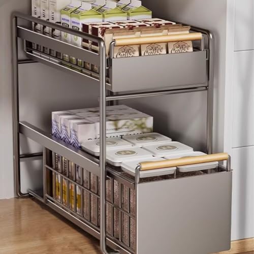 シンク下 スライドラック シンク下収納 スライド引き出し収納ラック 2段 キッチン バス リビング対応 組立不要 8ローラー 大容量 省スペース 隙間収納 高さ調整 カーボンスチール製 耐荷重 防錆 ホワイト/ブラック 小サイズ