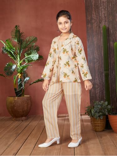 Image of Aarika Girls Lemon Colour Floral Print Cotton Co-ord Set