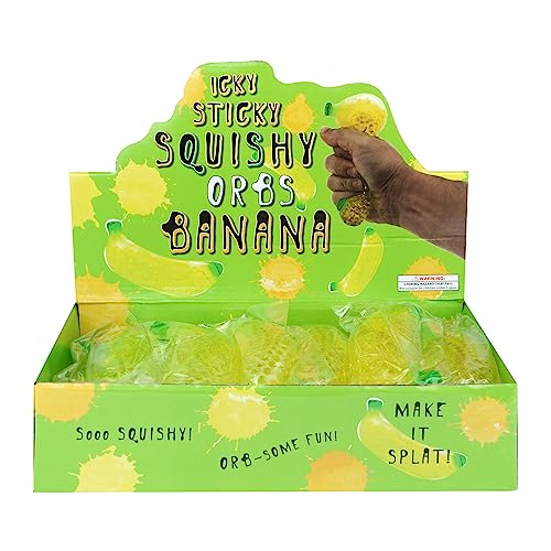 Henbrandt 12 x Squeeze Banana Toy with Water Beads Sticky Gel Sensory Stress Relief Toy for Kids and Adults Soft Squishy Sensory Fidget Ball for Autism ADHD