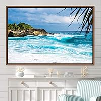Framed Canvas Wall Art Coastal Freedom Aerial Beach Beach Coastal Cool Minimalism Multicolor Photography Relax/Calm - 16x24 inches