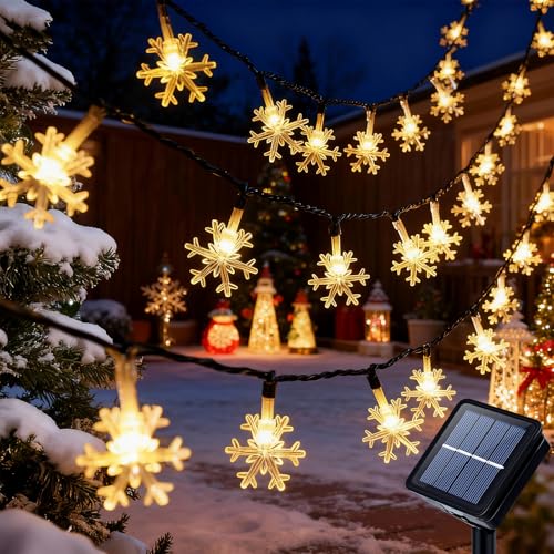 Qoosea Solar Schneeflocke Lichterketten Weihnachten, 7M 50 LED Solar...