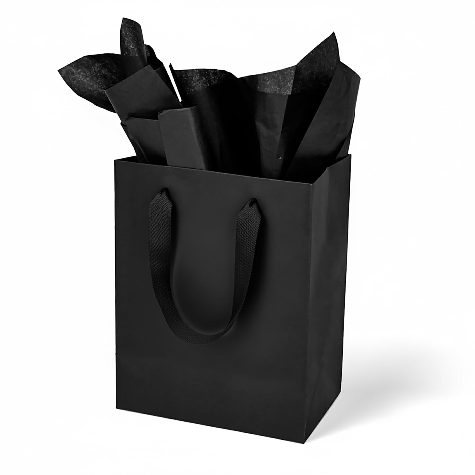 Papertide Thoughtful Mid Size Gift Bags – 20 Pack 17.8x10.2x22.9cm Black Paper Bags with Tissue, Reusable & Sturdy for Wine, Candles, Cosmetics, Birthday Gifts & Party Favors