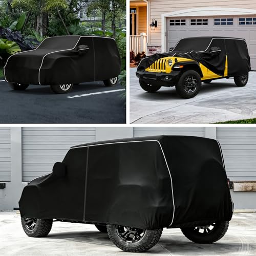 Image of 420D Waterproof car Cover Compatible with 2007-2025 Jeep Wrangler JK JL 4-Door, Outdoor Waterproof All-Weather car Cover, Sun Protection, Frost Protection, Snow Protection, with Door Zipper