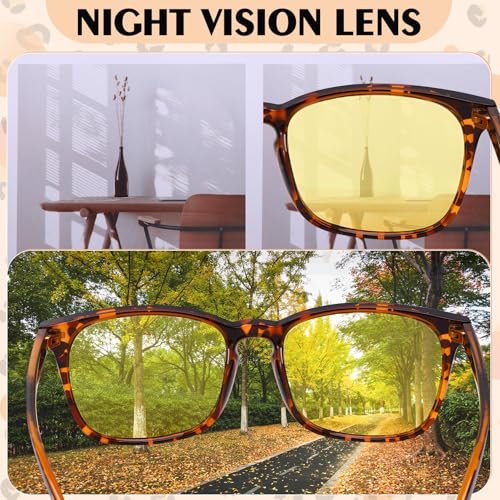 Image of Polarized Sunglasses for Women Men Night Vision Glasses Anti Glare | Yellow Anti Glare UV400 Lens, Lightweight Square Frame, for Day Night Use, Driving, Fishing, Cycling, Traveling