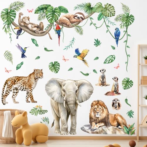 Vinilos adhesivos de pared grandes con animales de jungla