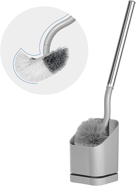 NileHome Toilet Brush, Curved Handle Toilet Brushes for Bathroom Dense and Durable Toilet Bowl Cleaner Brush for Deep Cleaning Ergonomic Angled Reach Toilet Bowl Rim