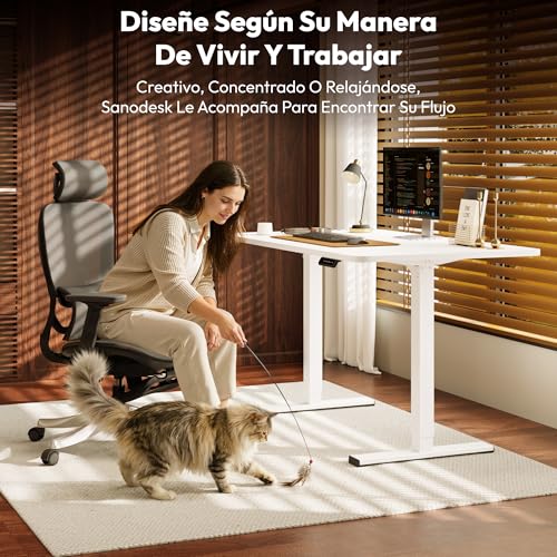 SANODESK 120 x 60 cm Bureau relevable électrique avec 2 crochets, réglable en hauteur, télescopique bidirectionnel, contrôle de mémoire et technologie anti-collision (blanc) - 3