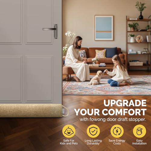 Image of fowong Under Door Draft Stopper 32 Inch Weighted Draft Stopper for Bottom of Door Soundproofing Noise Blocker Easy Install, Oatmeal