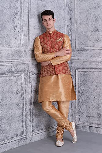 Image of Uri and MacKenzie Men's Silk Blend Kurta Pajama with Designer Ethnic Nehru Jacket /Modi Jacket