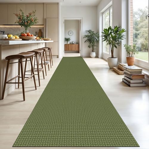 KOZYFLY Extra Long Runners for Hallways 3x20 ft Washable Kitchen Runner Non Slip Rubber Backed Hallway Rug Cotton Entryway Runner Rug Floor Carpet for Indoor Hall, Kitchen, Olive Green/Earthy Green