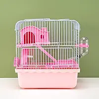 Gaiola de hamster 2 andares super luxo com castelo e bebedouro, gaiola ventilada para roedores, terrário para hamster, casa para hamster completa (Rosa)