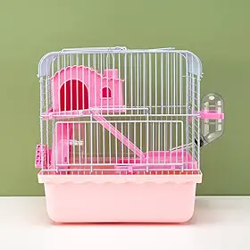 Gaiola de hamster 2 andares super luxo com castelo e bebedouro, gaiola ventilada para roedores, terrário para hamster, casa para hamster completa (Rosa)