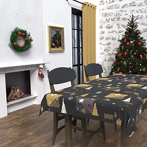 Soleil d'ocre, Sapin Nappe carrée Anti-tâches 180x180 cm, Polyester, Noir