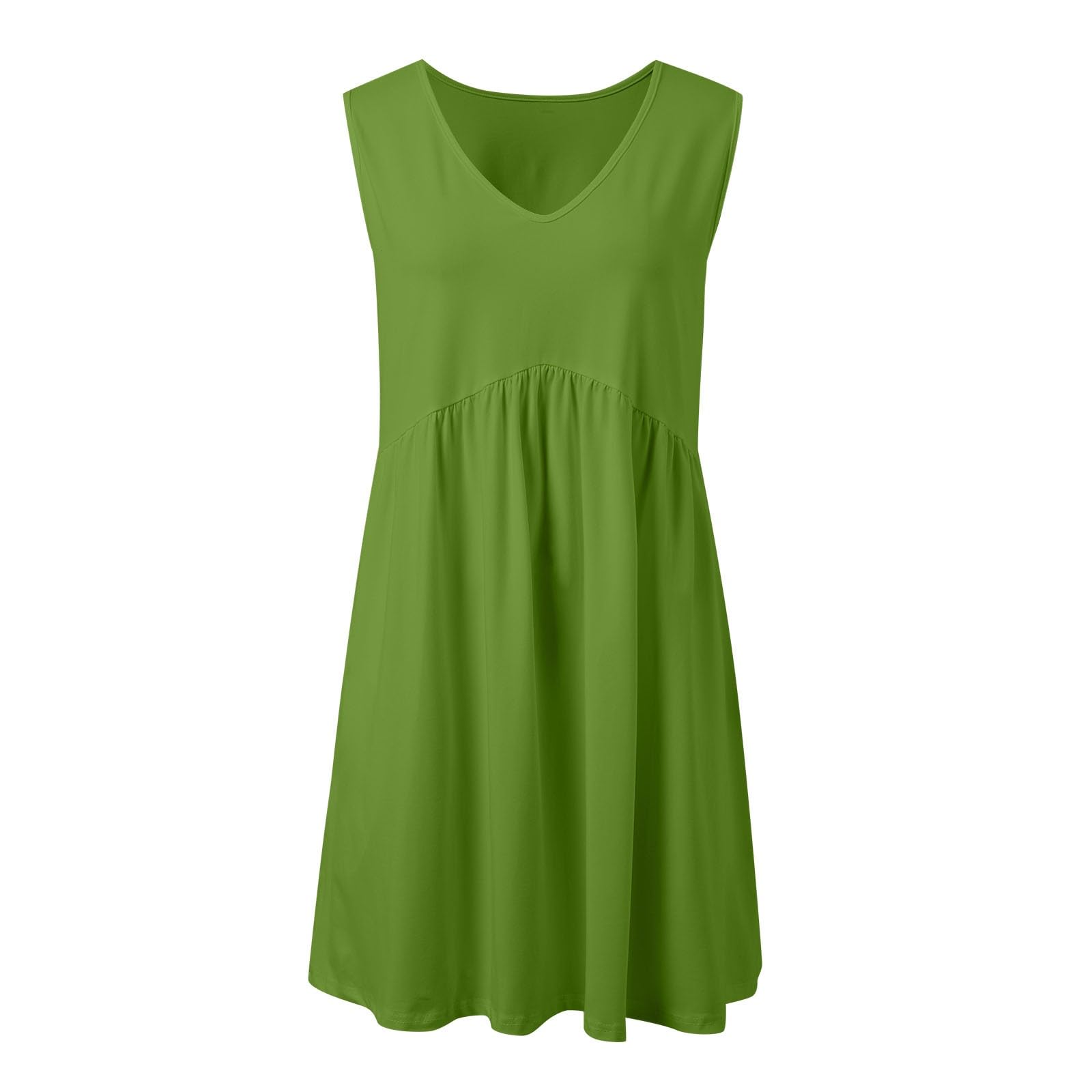Vestido Casual De Verano for Mujer, Cuello En, Sin Mangas, Bolsillos Laterales, Diario Cómodo, Color Liso, Midi Fluido for Salidas