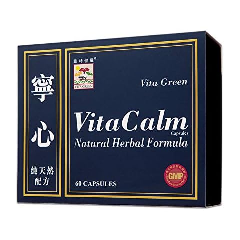 Vita Green Natural Nighttime Sleep Aid Vita Calm, Extra Strength Sleeping Aids, Relaxation Enhancer and Mood Support Herbal Supplement, Non-Habit Forming for Adults - 60 Capsules Cover