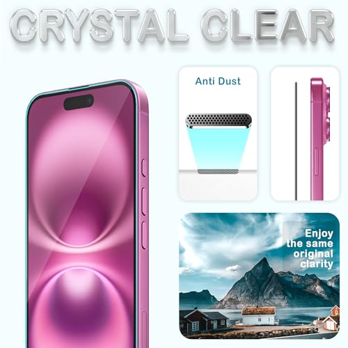 Image of ArmourPro Borderless Tempered Glass for iPhone 15 Plus and 16 Plus (6.7 Inch) with Edge to Edge Protector Coverage, Cable Protector and Easy Installation Kit | Anti Dust Mesh Filter