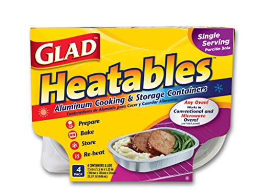 Glad Heatables with Lids, Reusable Aluminum Cooking & Storage Containers, Conventional & Microwave Oven Safe, Dishwasher Safe, Small, Pack of 4