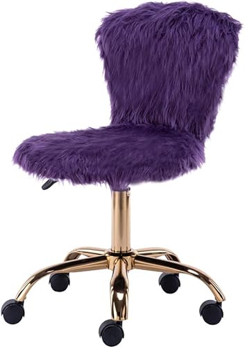 Miniatura 10 de GIA Silla de tocador pequeña giratoria ajustable con respaldo medio con piel sintética, color morado