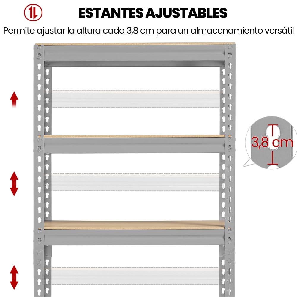 Yaheetech Estantería Metálica Galvanizada 150x70x30cm Estanterias Almacenaje de 5 Niveles Estante Industrial de Almacenamiento para Trastero Garaje Taller Carga de 750 kg sin Tornillos Gris Claro