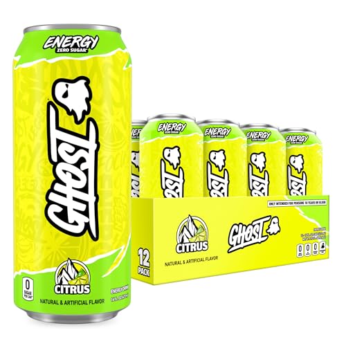 GHOST Energy Drink - 12-Pack, Citrus, 16oz Cans - Energy & Focus & No Artificial Colors - 200mg of Natural Caffeine, L-Carnitine & Taurine - Gluten-Free & Vegan