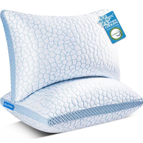 Image of QUTOOL Enhanced Cooling Pillows for Sleeping, CertiPUR-US Shredded Memory Foam Pillows Queen Size Set of 2 for Hot Sleeper, Adjustable Bed Pillow for Side, Back, Stomach Sleepers Support Yet Soft Blue