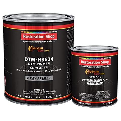 Custom Shop - Gray DTM High Build Urethane Primer Surfacer 2.1 VOC (1-1/4 Gallon Kit) High-Performance Direct to Metal Primer for Automotive and Industry use Kit= 1 Gal. of DTM Primer and 1 Qt. of Hardener Cover