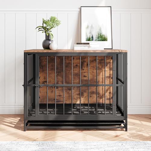 VECOCHO Mobiliário de gaiola resistente para cães grandes/médios, canil interno de madeira, casa de