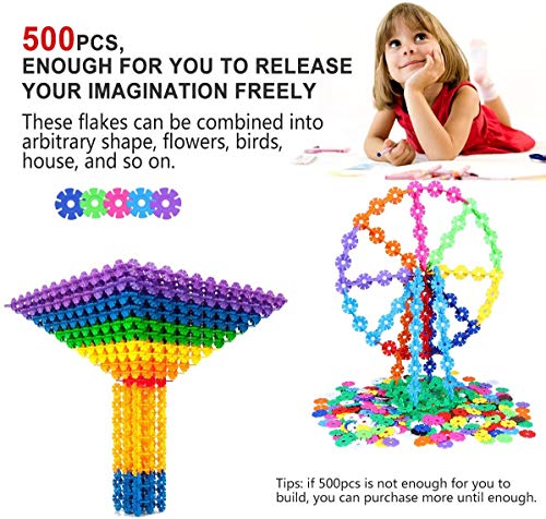 ATESSON Building Blocks Set 500 Piece Snowflakes Interlocking Plastic Disc Set for Boys Girls Kids Toys, STEM Preschool Educational Construction Kit - Tested for Children's Safety - Thumbnail 4