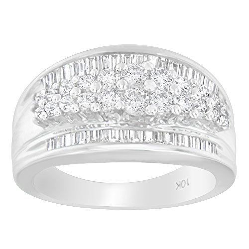 Original Classics 10K White Gold Round and Baguette cut Diamond Channel Ring (1.03 Cttw, H-I Color, I1-I2 Clarity) - Size 6-3/4