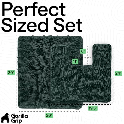 Image of GORILLA GRIP Bathroom Rug Sets, Soft Chenille 2 Piece Area Rugs Set, Toilet Base Mat and 30x20 Carpet, Absorbent Microfiber Washable Mats Dry Quickly, Home Decor and Bath Room Accessories, Hunter
