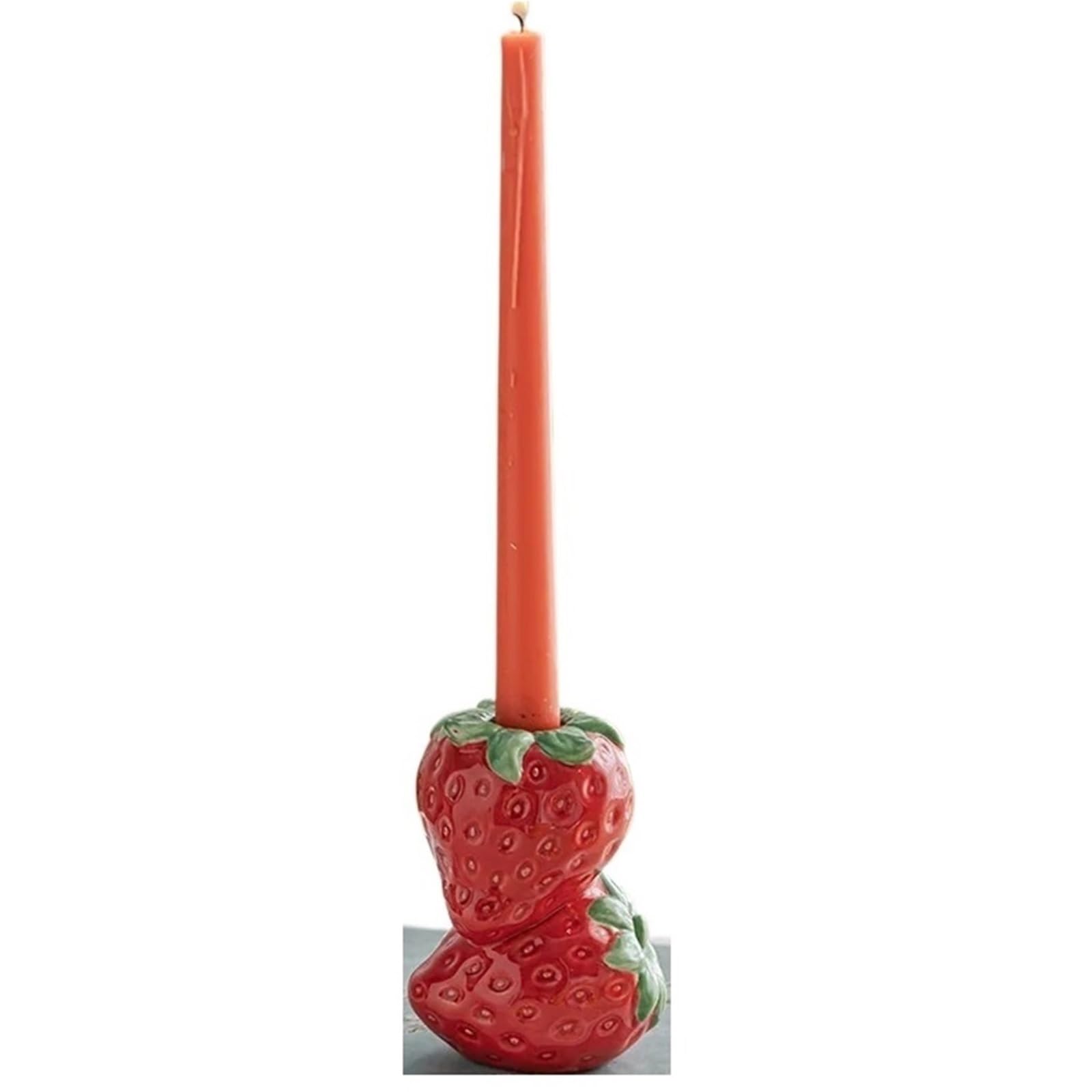 1Pair Ceramic Fruit Candle Holder Lemon Orange Figurines Strawberry Candlestick Home Room Decoration Tabletop Desk Decor for Candle(Color1)