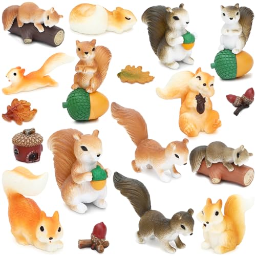 ONEST 18 Pieces Mini Squirrel Figurines Playset Hand Painted Tiny Squirrels Realistic Detailed Plastic Squirrels Figures Small Squirrel Figurines