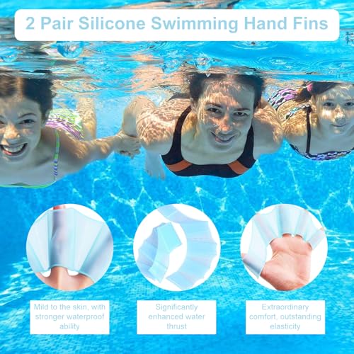 Hand Schwimmflossen,Schwimmhandschuhe,Schwimmhäute Für Die Finger,Weiches Silikonhandflossen,Wasserhandschuhe,Finger Schwimmhandschuhe,Für Schwimmen Und Tauchen Von Kindern,Blau+Grün,S,2 Paar