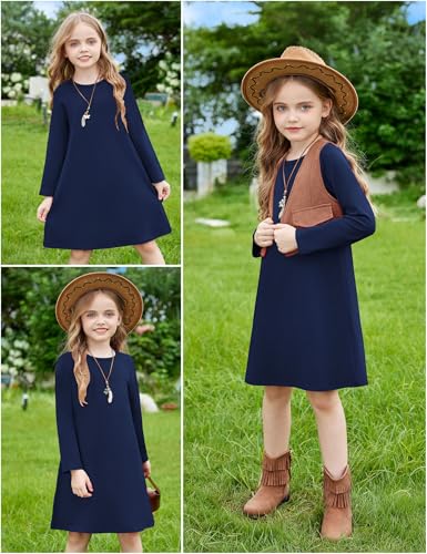 Arshiner Girls Dress Kids Long Sleeve Solid Color Casual T-Shirt Dress4