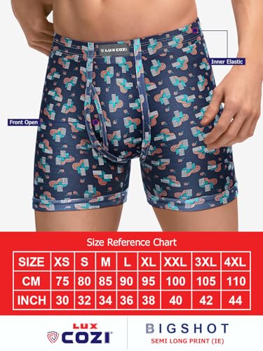 Image of Lux Cozi Men's 100% Cotton Printed Inner Elastic Long Trunk | Printed Long Trunk for Men | Color and Print May Vary | Long Trunk for Men Pack of 4