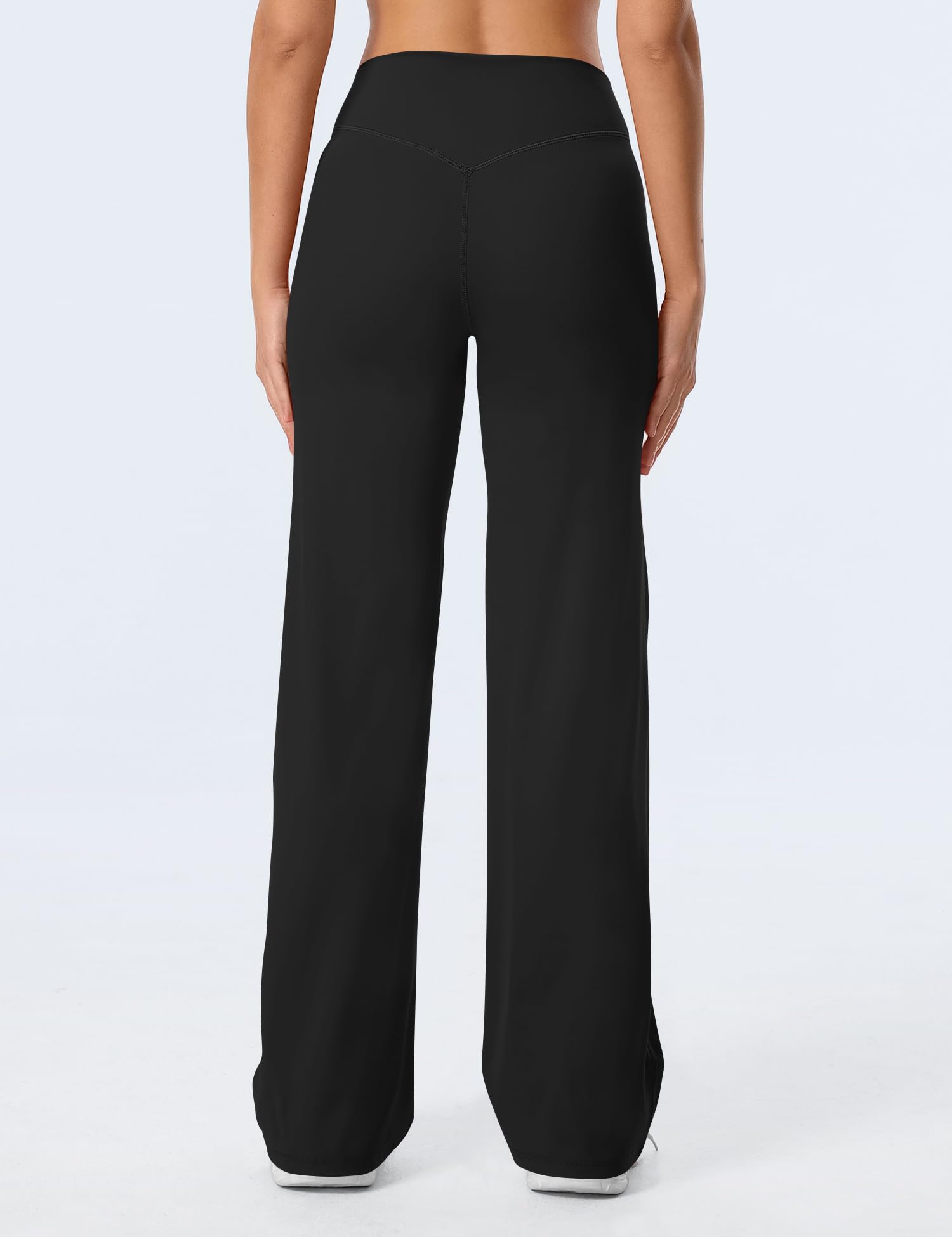 Rapbin Pantalones de yoga para mujer, sin costura frontal, cintura alta, pierna ancha, holgados, elásticos, rectos, informales, para gimnasio y descanso