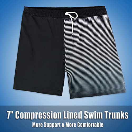 Qranss Mens Swim Trunks With Compression Boxer Brief Liner Shorts Inside 7'' Beach Trunks Quick Dry Swimwear Drawstring Waist Boardshorts #TOP5