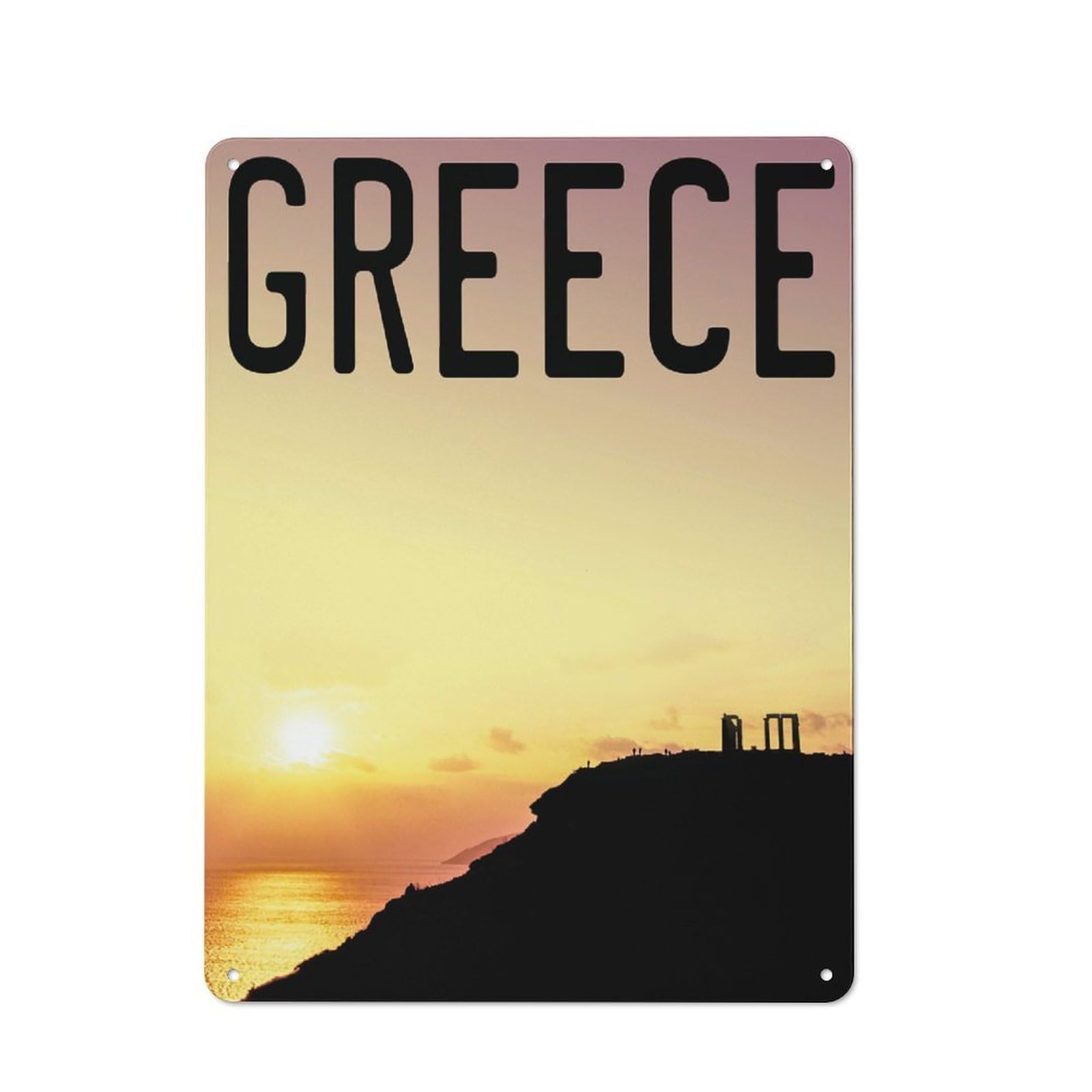 Junmoney Style Greece Cape Sounion Retro- Tin Wall Plaque 40X30cm For Café Or Home Bar, For Themed Interiors In Cafés And Home Bars