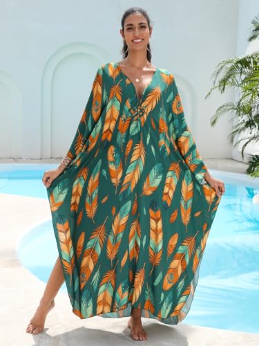 Image of KEYLORTING Plus Size Kaftan Dress Women, African Moo Moo Print Caftan, Batwing Dress, Beach Cover Up for Party and Loungewear