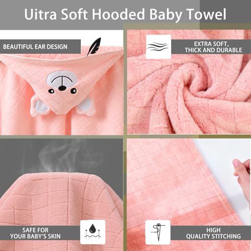 Image of Baby Hooded Towels,31 x 31 in Infant Super Soft Baby Bath Towels with Hood for Toddlers1-3,Highly Absorbent Viscose Hooded Towel for Boys, Girls, Newborn Essentials