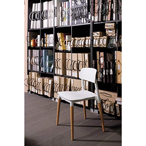 Image of Finch Fox Bella Molded ABS Plastic with Wood & American Mid-Century Styling Armless Side Dining Chairs for Home, Cafe, Restaurents, Living Room Chair in White Color (Set of 6)
