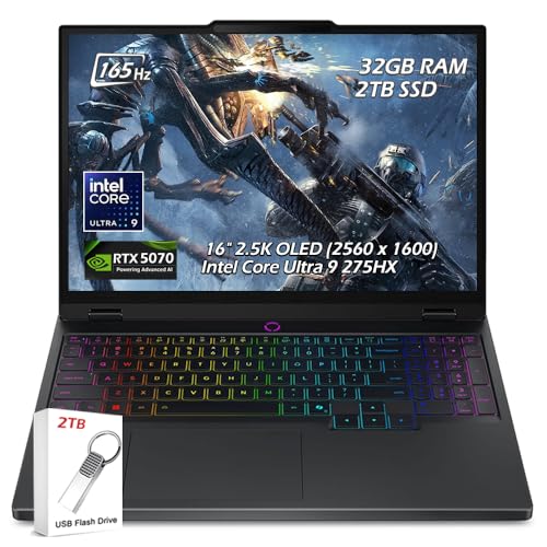 Image of Lenovo Legion Pro 5i 16 inch Gaming Laptop Intel Core Ultra 9 275HX 24C, NVIDIA GeForce RTX 5070, 32GB RAM, 2TB NVMe SSD, 16 inch WQXGA OLED 500 nits 165Hz, Win11, Eclipse Black, 2TB Flash Drive, W /GaLiMu