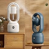 Ventilador sin aspas oscilante silencioso 3 en 1, ventilador de torre con tanque de agua, ventilador de mesa silencioso personal con luz nocturna pequeña, con pilas de 4000 mAh, regalos de verano ( Co