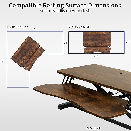Image of VIVO 32 inch Desk Converter, K Series, Height Adjustable Sit to Stand Riser, Dual Monitor and Laptop Workstation with Wide Keyboard Tray, Vintage Brown Top, Black Frame, DESK-V000KN