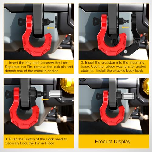 Image of Nilight 2 Pack 3 /4 inch D-Ring Separate Shackle with 7 /8 inch Lock Pin 45,000 lbs Break Strength, Off Road Recovery Shackle with Isolators Washers for Use with Tow Strap, Winch, Truck Vehicle (Black&Red)