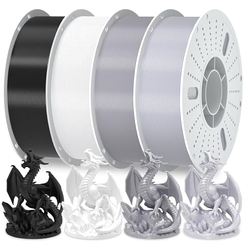 PINBALL PETG 3D Printer Filament 1.75mm High Precision Durable Strong Filament Mith Better Flow Dimensional Accuracy +/- 0.02mm Suitable for Most FDM 3D Printers 4 Kilograms Black,White, Grey,Silver