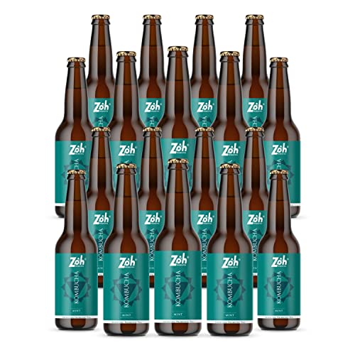 Image of Zoh Probiotics Mint Kombucha|Green Tea With Detoxifying Acids, And Digestive Enzymes. Raw, Unfiltered, And Unpasteurized With Mother. Made With Real Mint Tea (330 Ml, Pack Of 18), 11.8 Kilograms